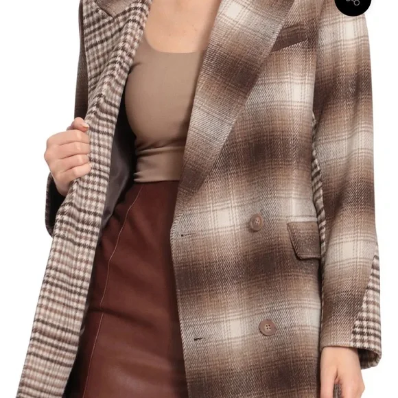 🔥Sale🔥Mixed Print Warm Double-breasted Oversized Blazer - Picture 6 of 11